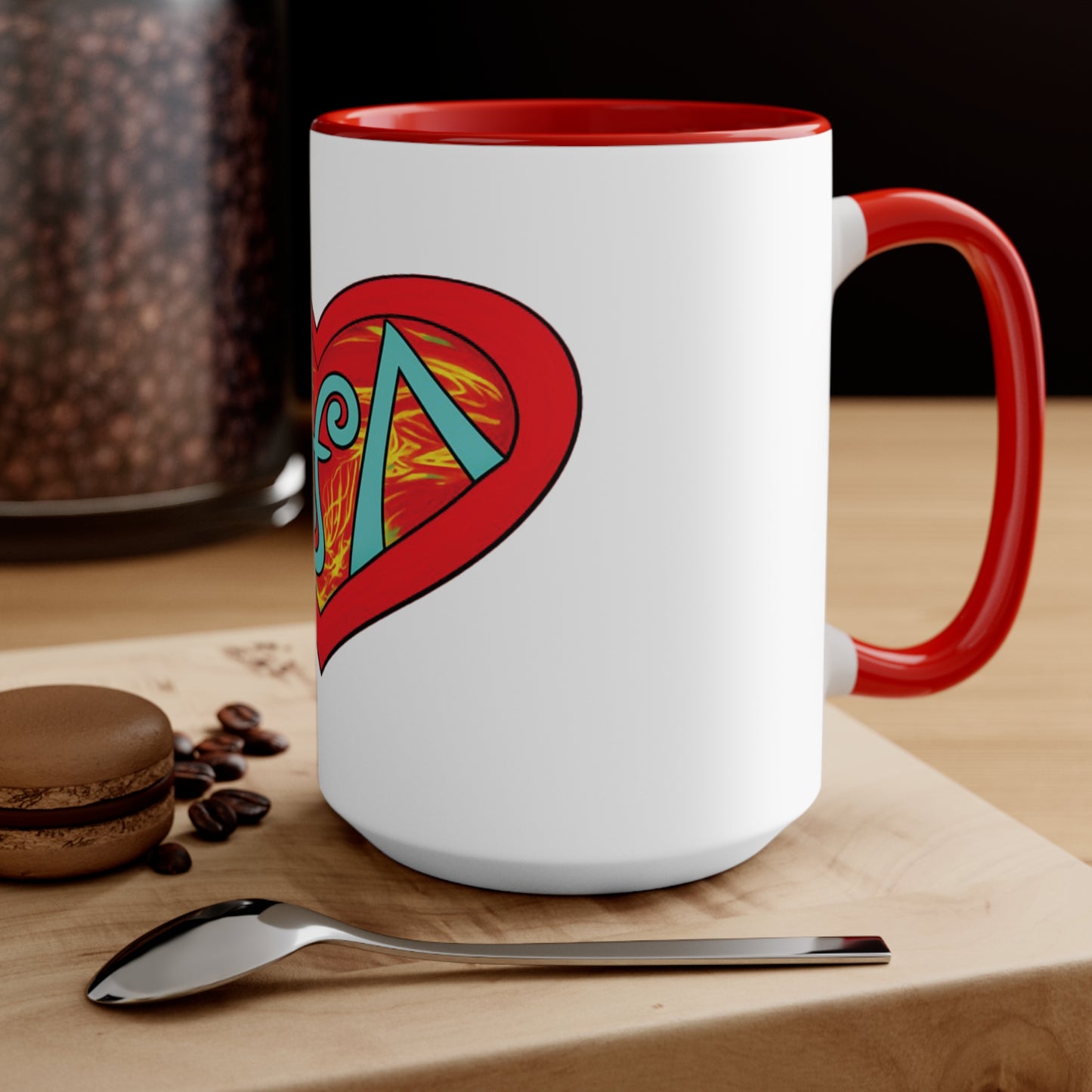 Music Heart Accent Mug — Pink Interior Coffee Cup for Musicians & Music Lovers