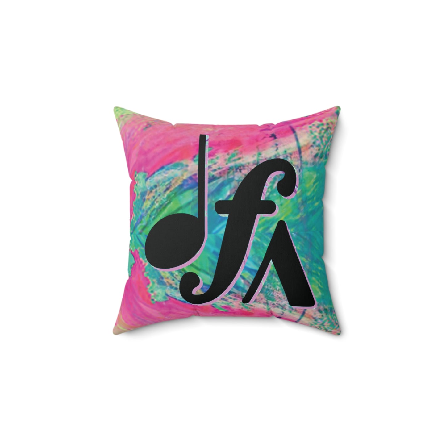 Colorful Tie-Dye Music Symbol Pillow — Bold Note & Forte Accent Throw Pillow