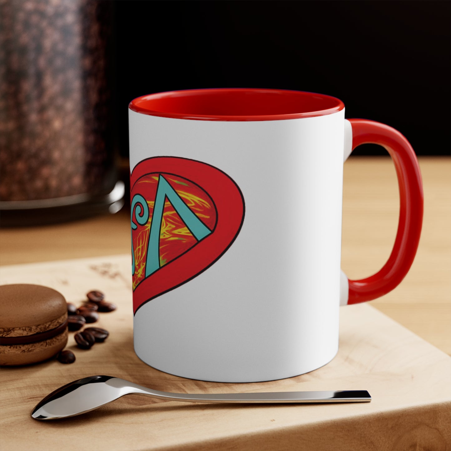 Music Heart Accent Mug — Pink Interior Coffee Cup for Musicians & Music Lovers