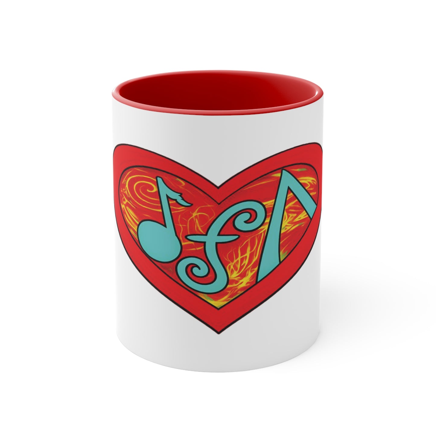 Music Heart Accent Mug — Pink Interior Coffee Cup for Musicians & Music Lovers