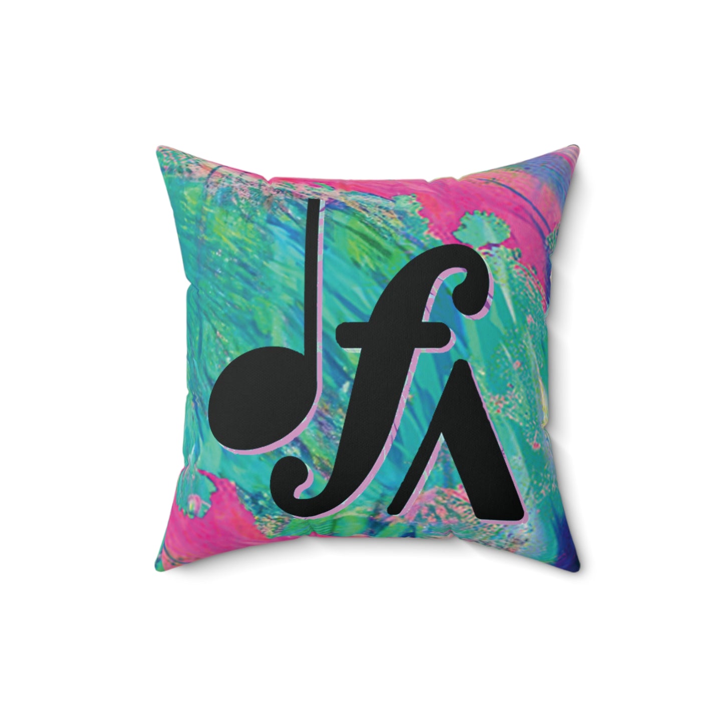 Colorful Tie-Dye Music Symbol Pillow — Bold Note & Forte Accent Throw Pillow