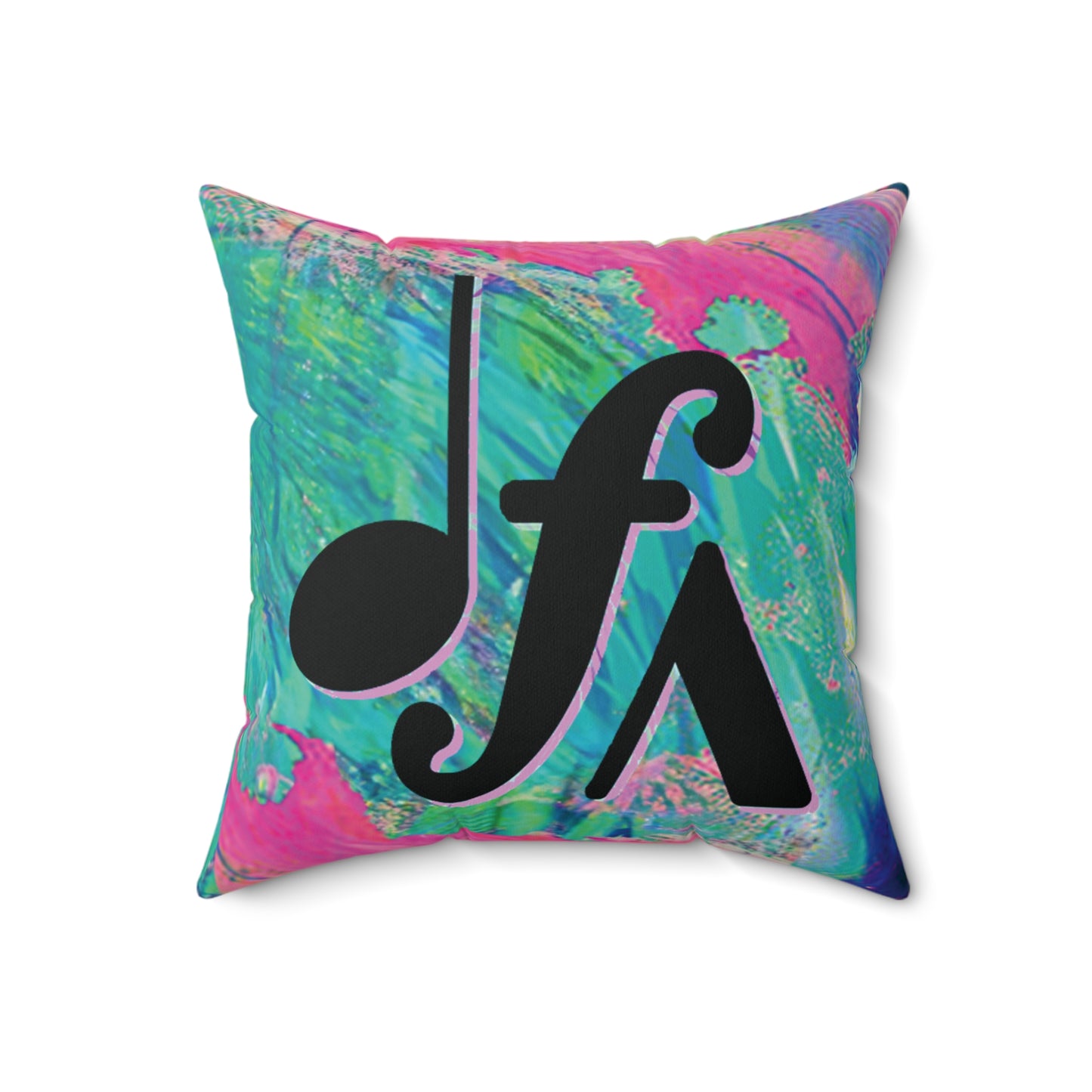 Colorful Tie-Dye Music Symbol Pillow — Bold Note & Forte Accent Throw Pillow