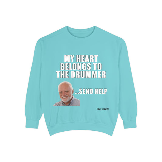 Drummer Heart Sweatshirt — "My Heart Belongs to the Drummer" Funny Band Fan Crewneck