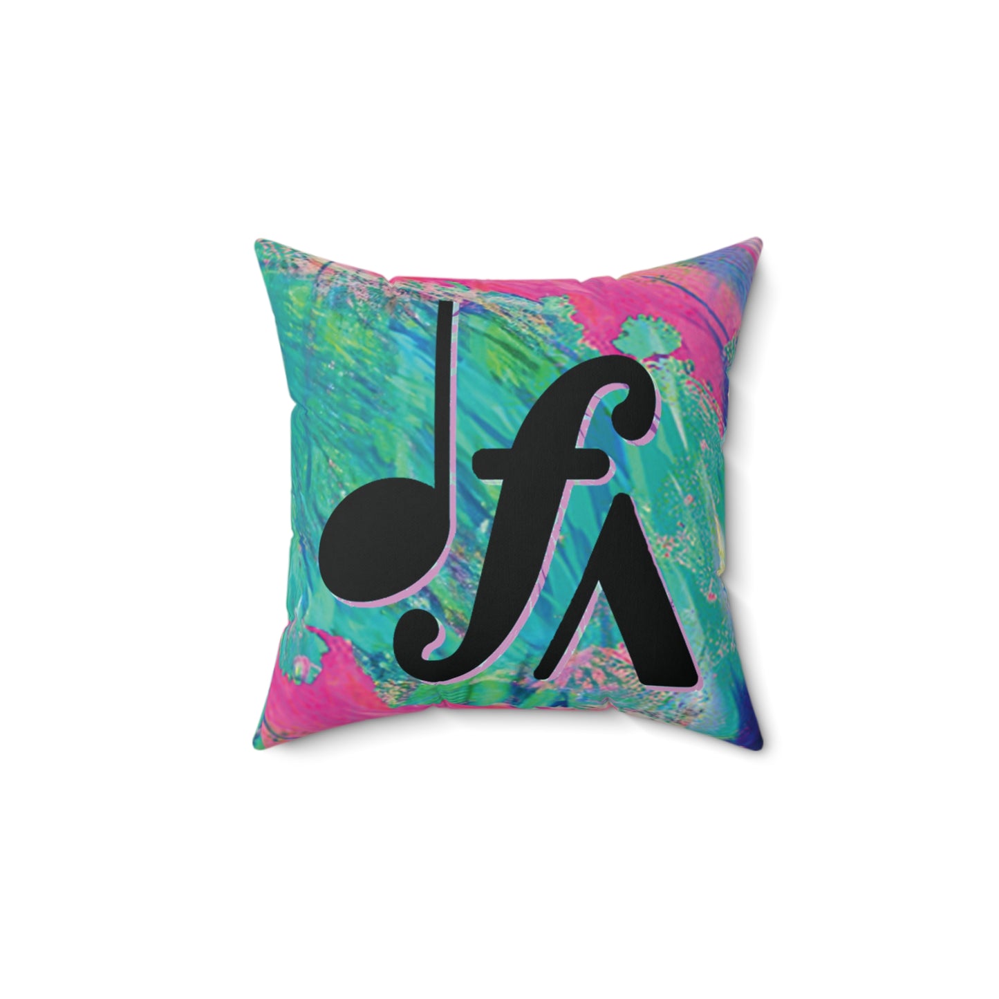 Colorful Tie-Dye Music Symbol Pillow — Bold Note & Forte Accent Throw Pillow