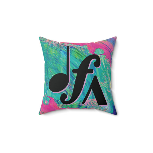 Colorful Tie-Dye Music Symbol Pillow — Bold Note & Forte Accent Throw Pillow
